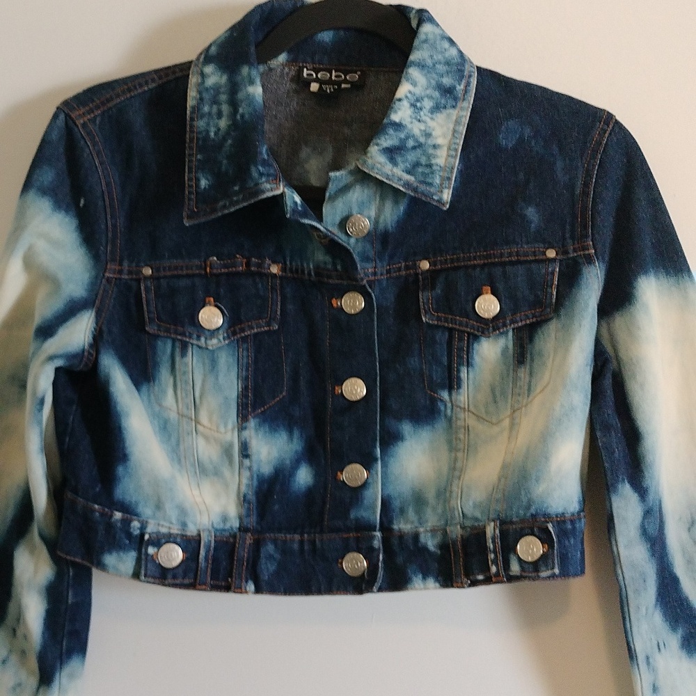 Bebe Bleach Tie Dye Cropped Jean Jacket Size S